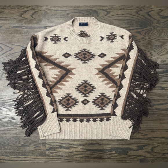 Polo Ralph Lauren Sweaters - Polo Ralph Lauren Southwestern Aztec Navajo Serape Wool Tan/brown Sweater Sz L